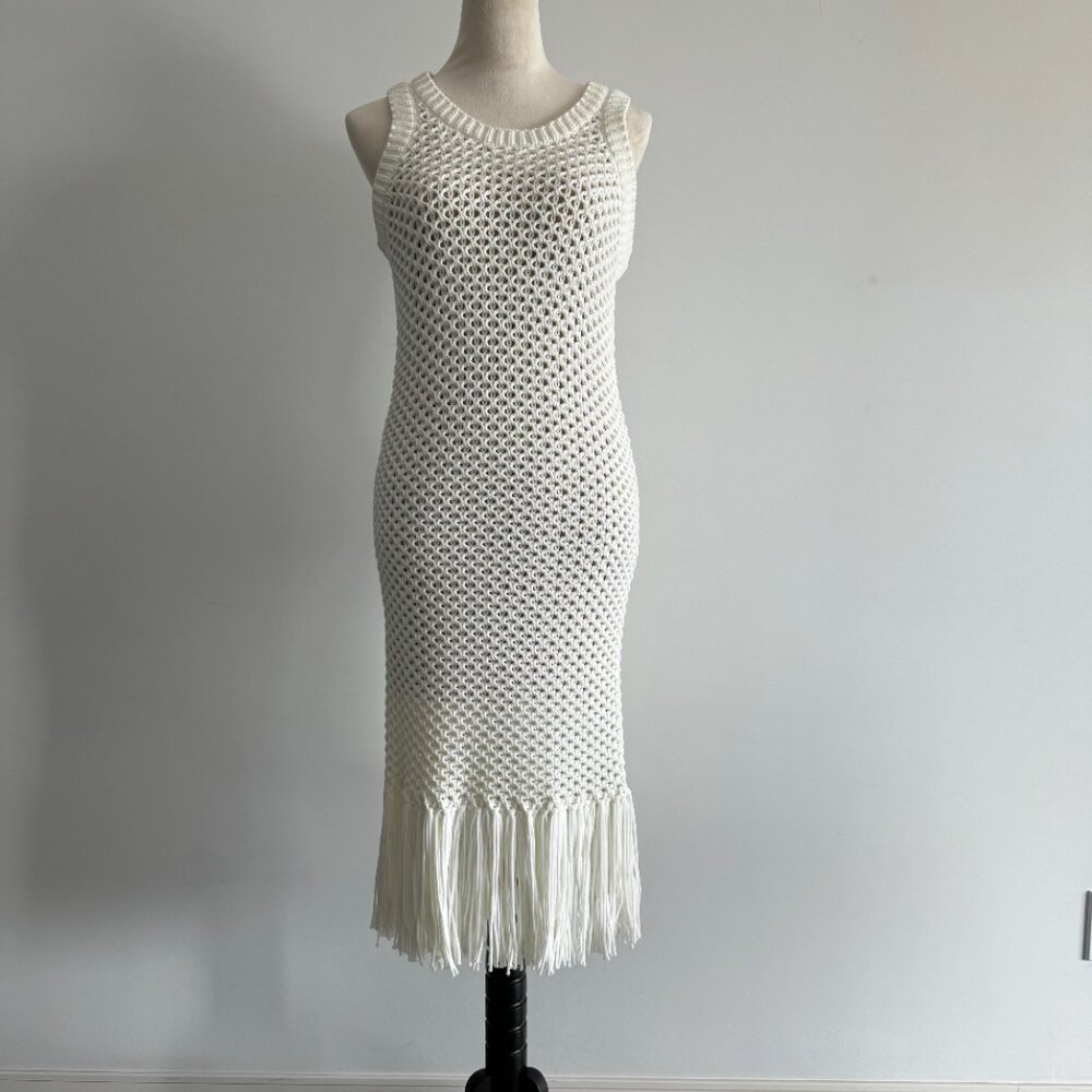 Michael Kors Fringe Trim Knit Dress, New, Size M - Picture 3 of 17